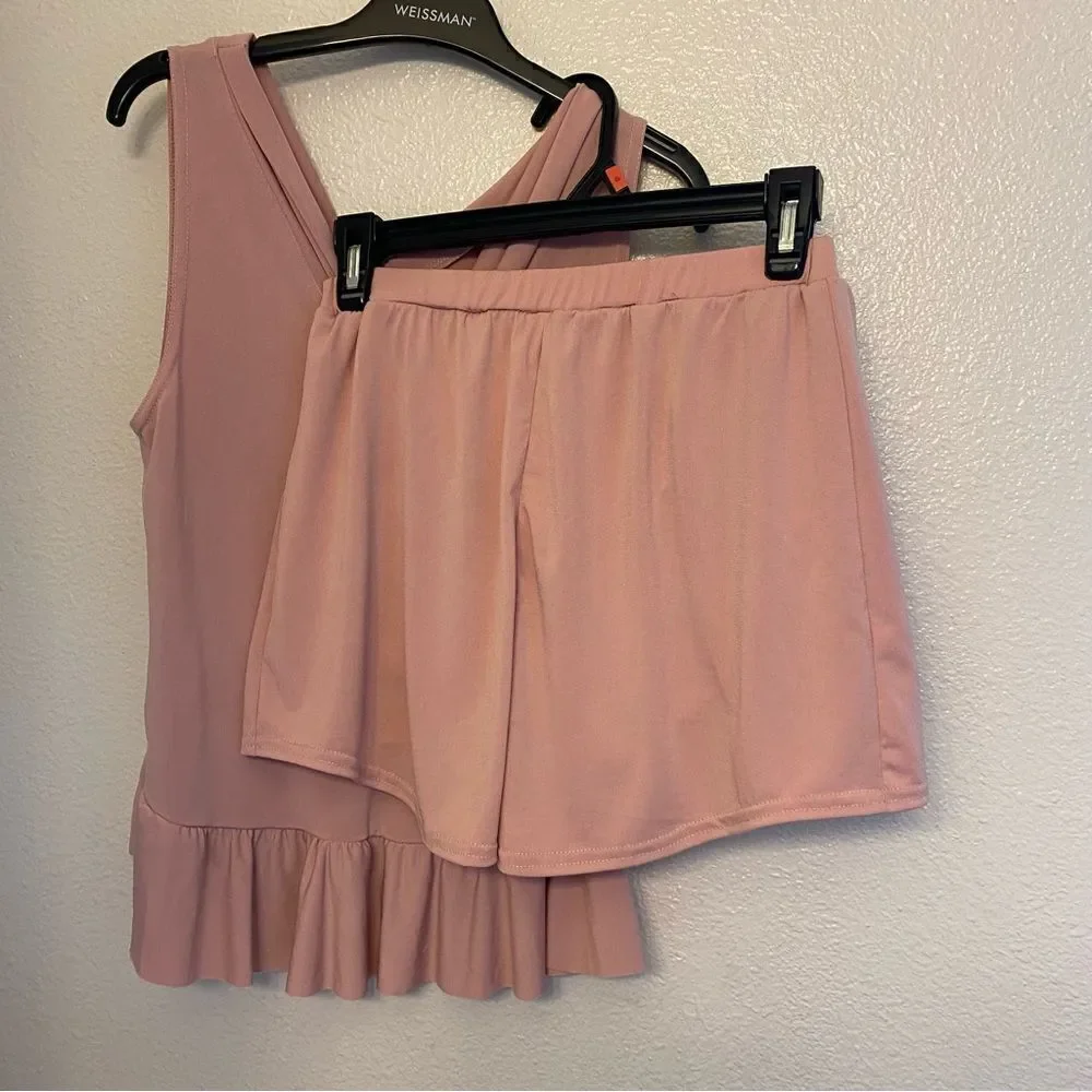 Weissman dance costume 2 piece top shorts mauve blush jersey MJ11368 adult MA